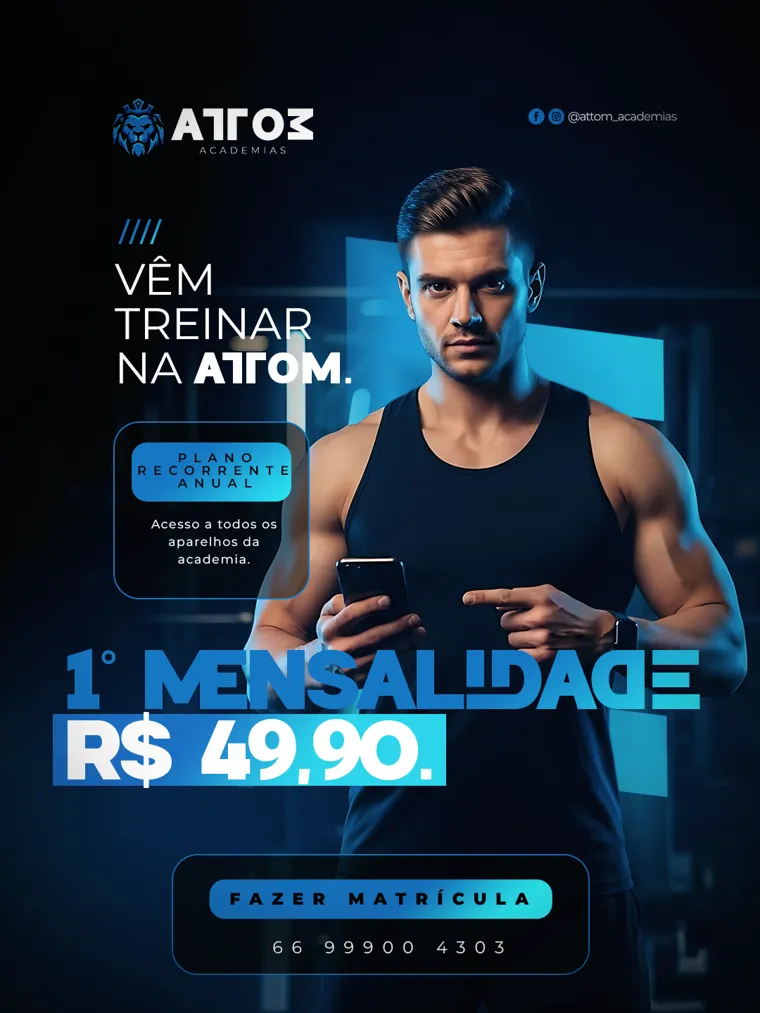 Criativo Attom Academias: primeira mensalidade por R$ 49,90